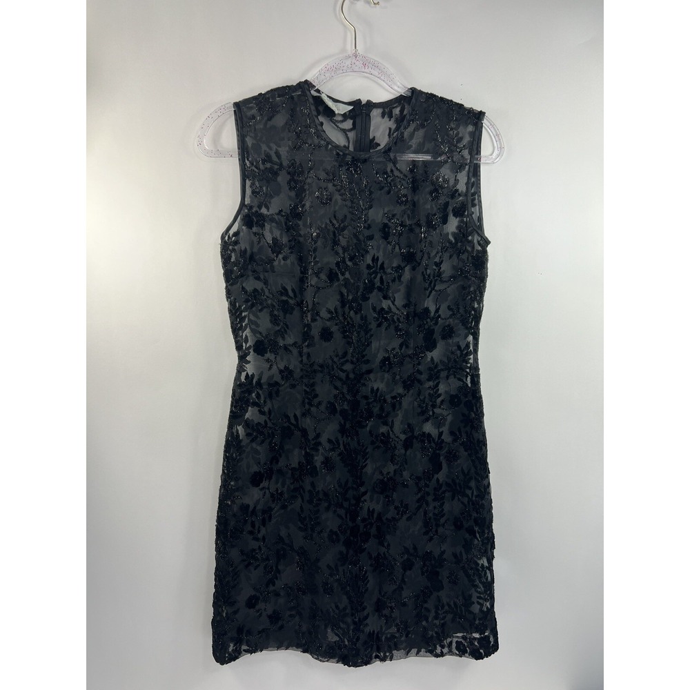 Susie Tompkins Evening Dress Women's Sz 8 Black Sheer Sleeveless Back Zip